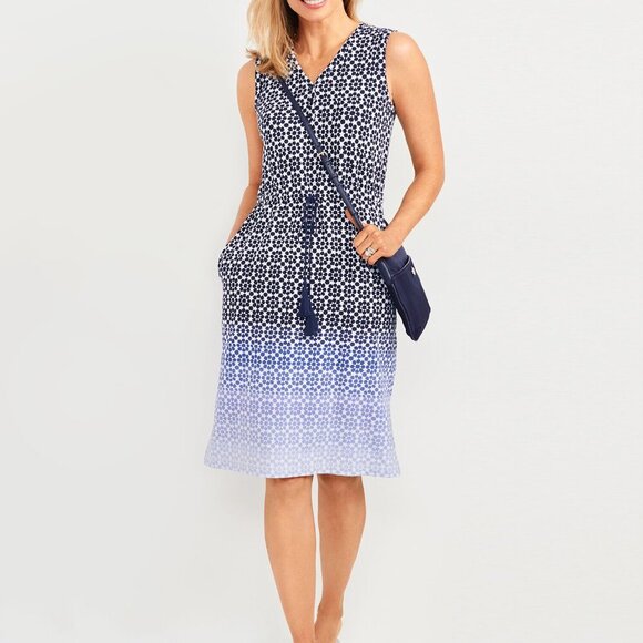 T by Talbots Ombré Geo-Print Shift Dress Size M Petite | Wear to Work Collection - Picture 1 of 12